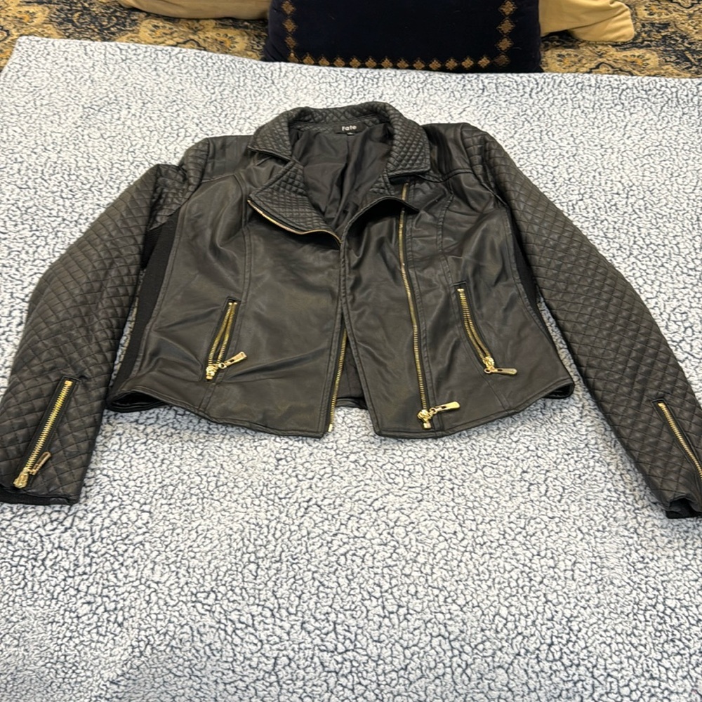 FATE, Faux Leather Black/Gold Hardware Jacket, Size L